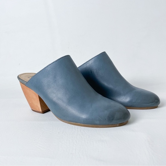 Latigo Distressed Denim Blue Genuine Leather Wood Heel Mules/Clogs - Picture 4 of 13
